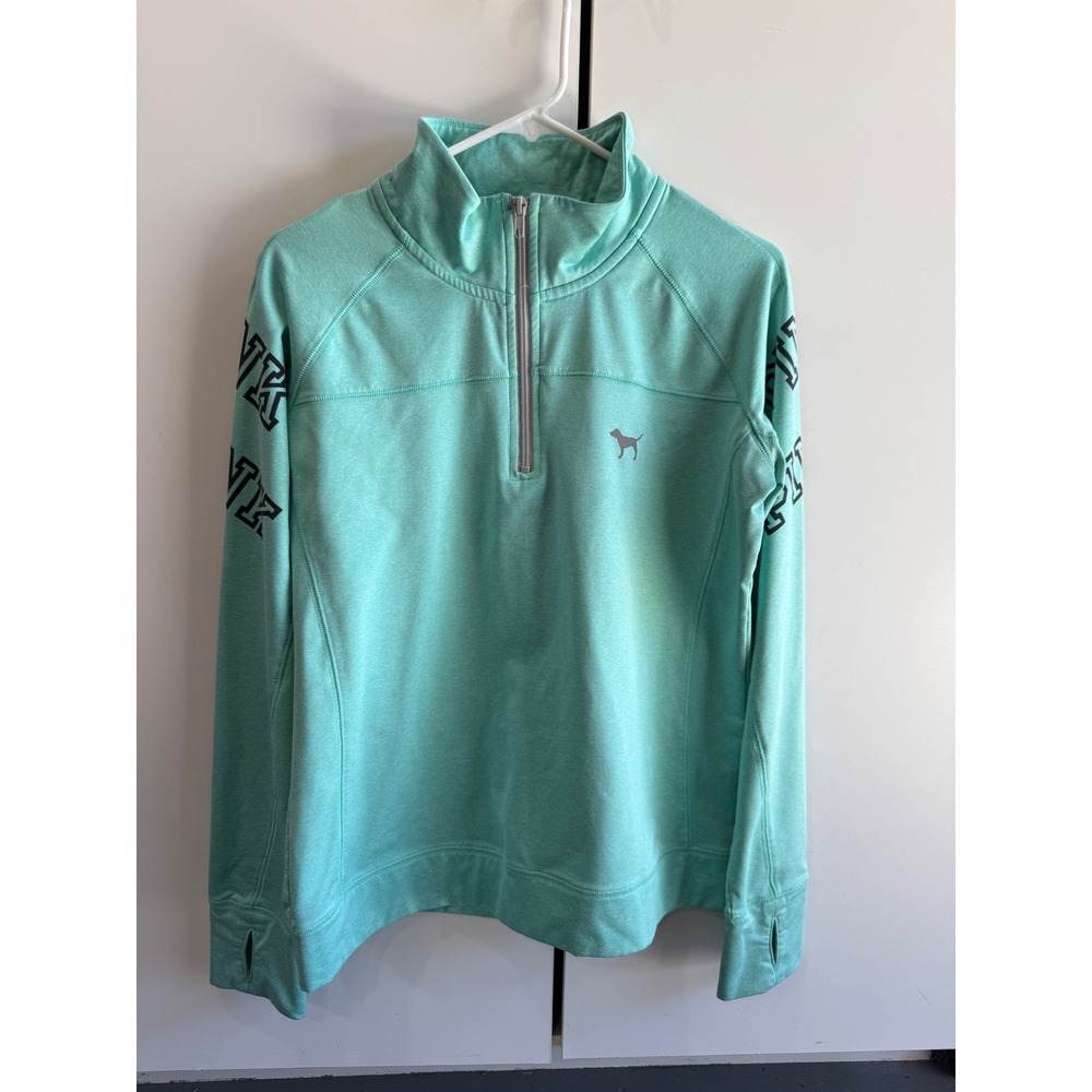 PINK Victoria's Secret Quarter Zip Pullover Mint Green Thumbhole Active Top L